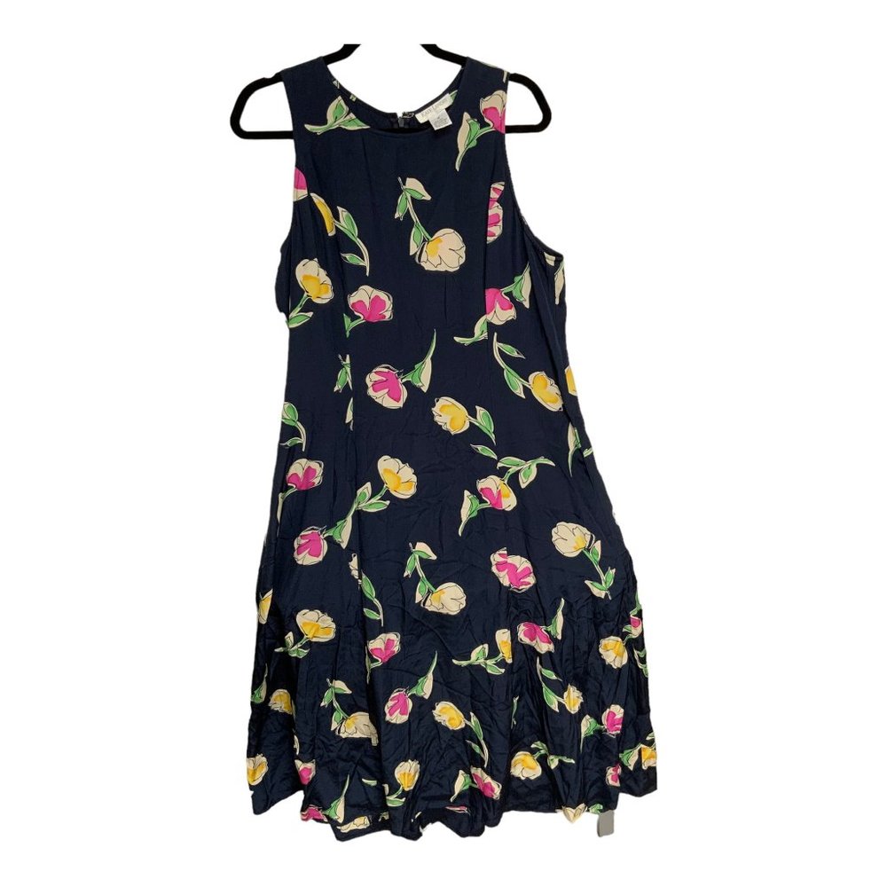 Kate Landry 100% silk sleeveless Blue Floral Dress \ Size 14